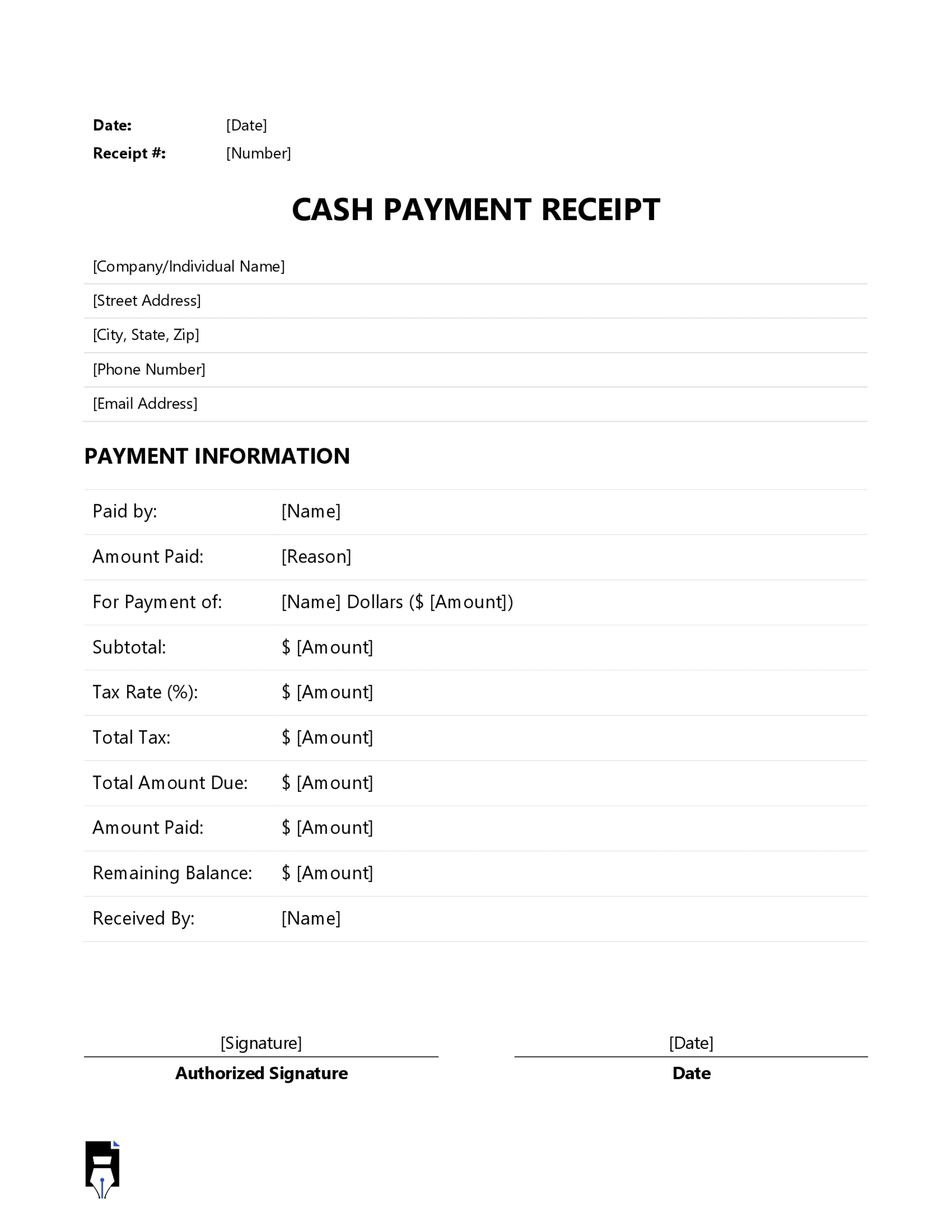Free Editable Cash payment receipt Template