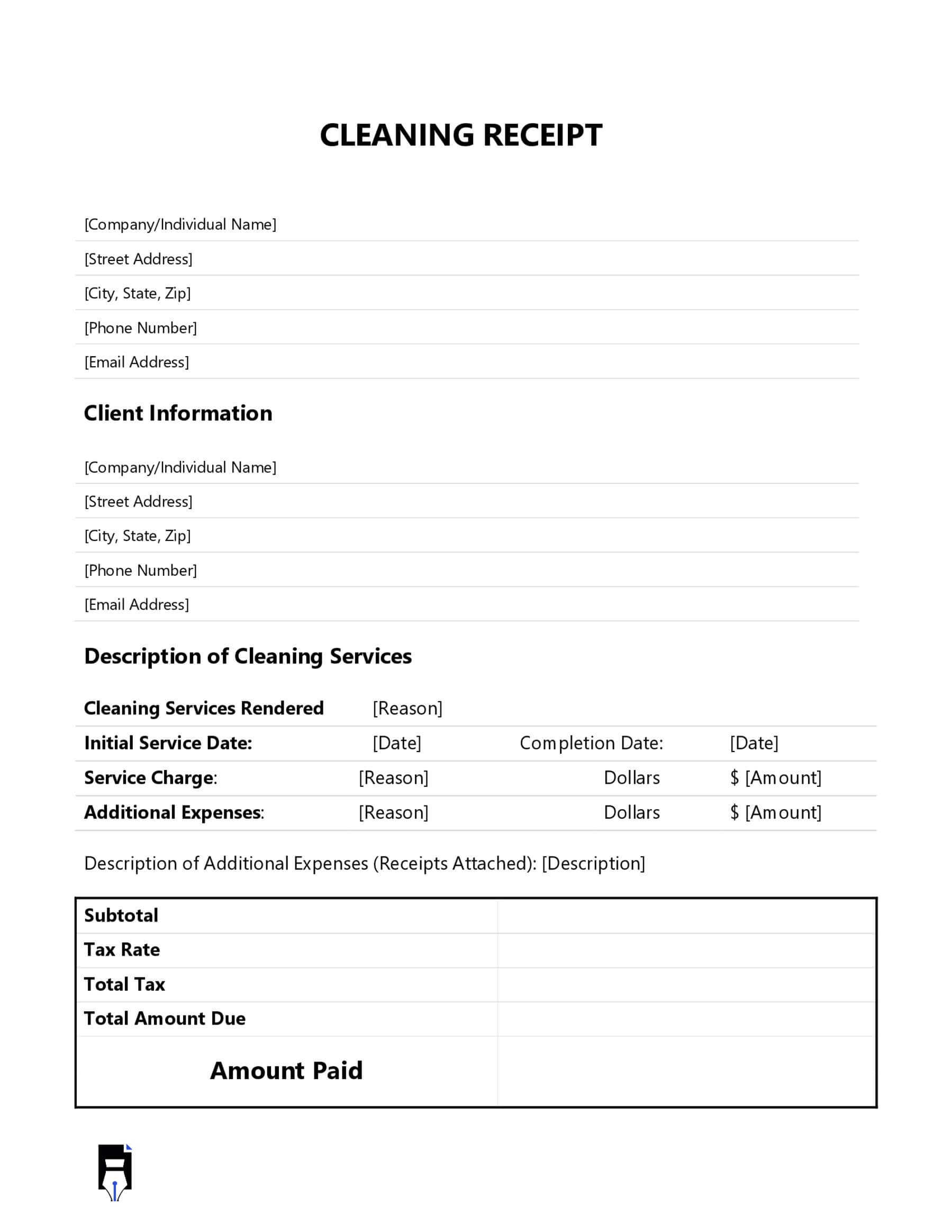 Free Sample Cleaning Receipt Template in Word