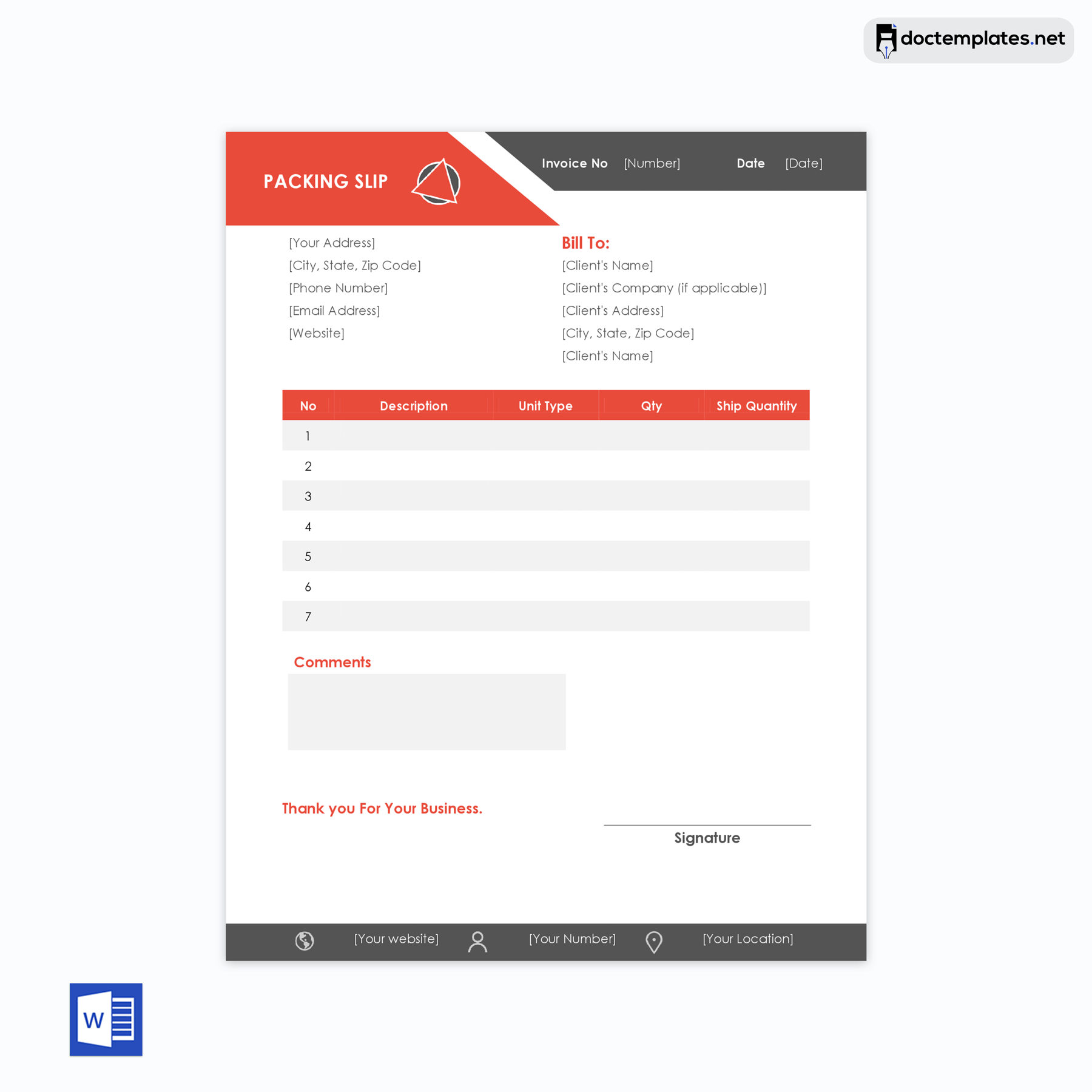 Packing Slip Form