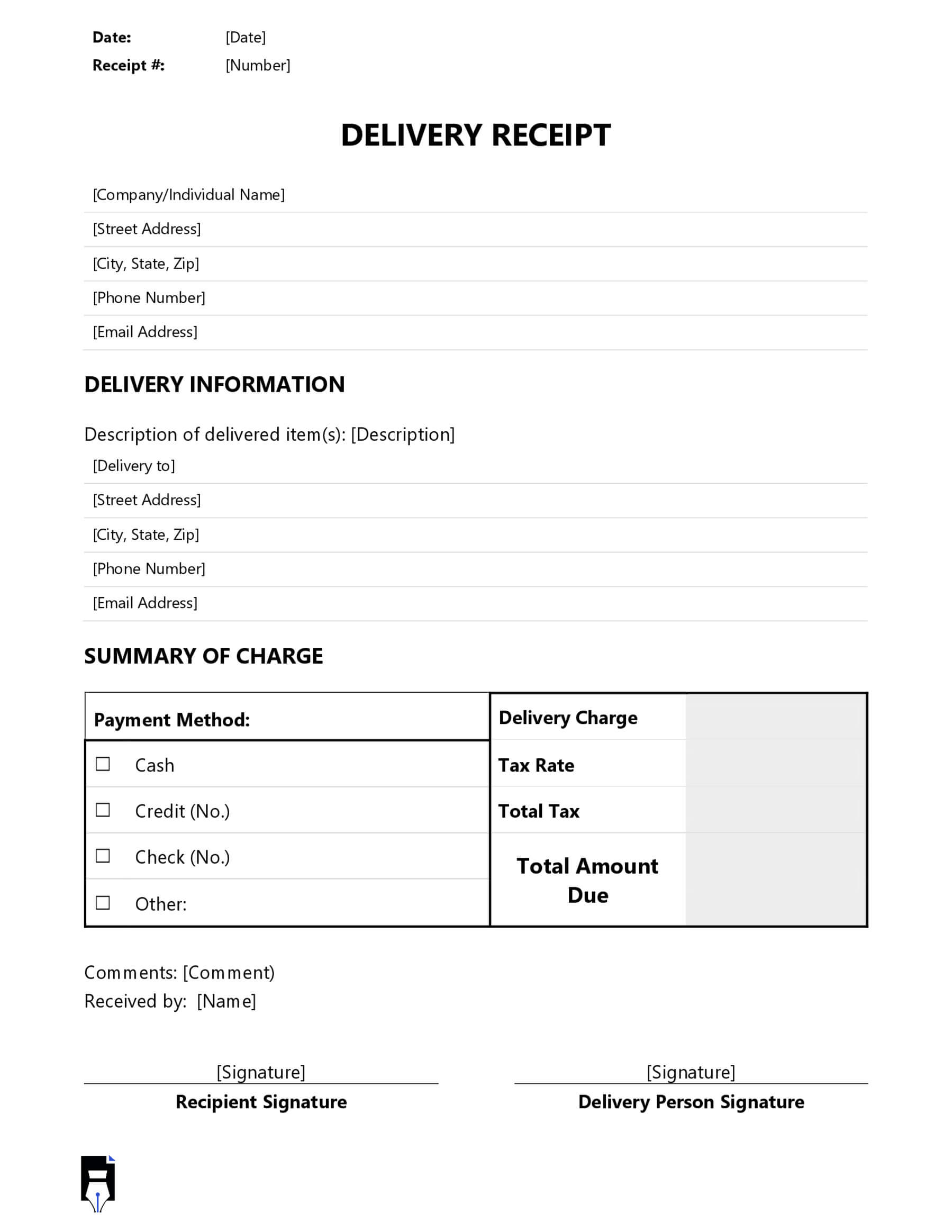 Free Printable Delivery Receipt Template in Word