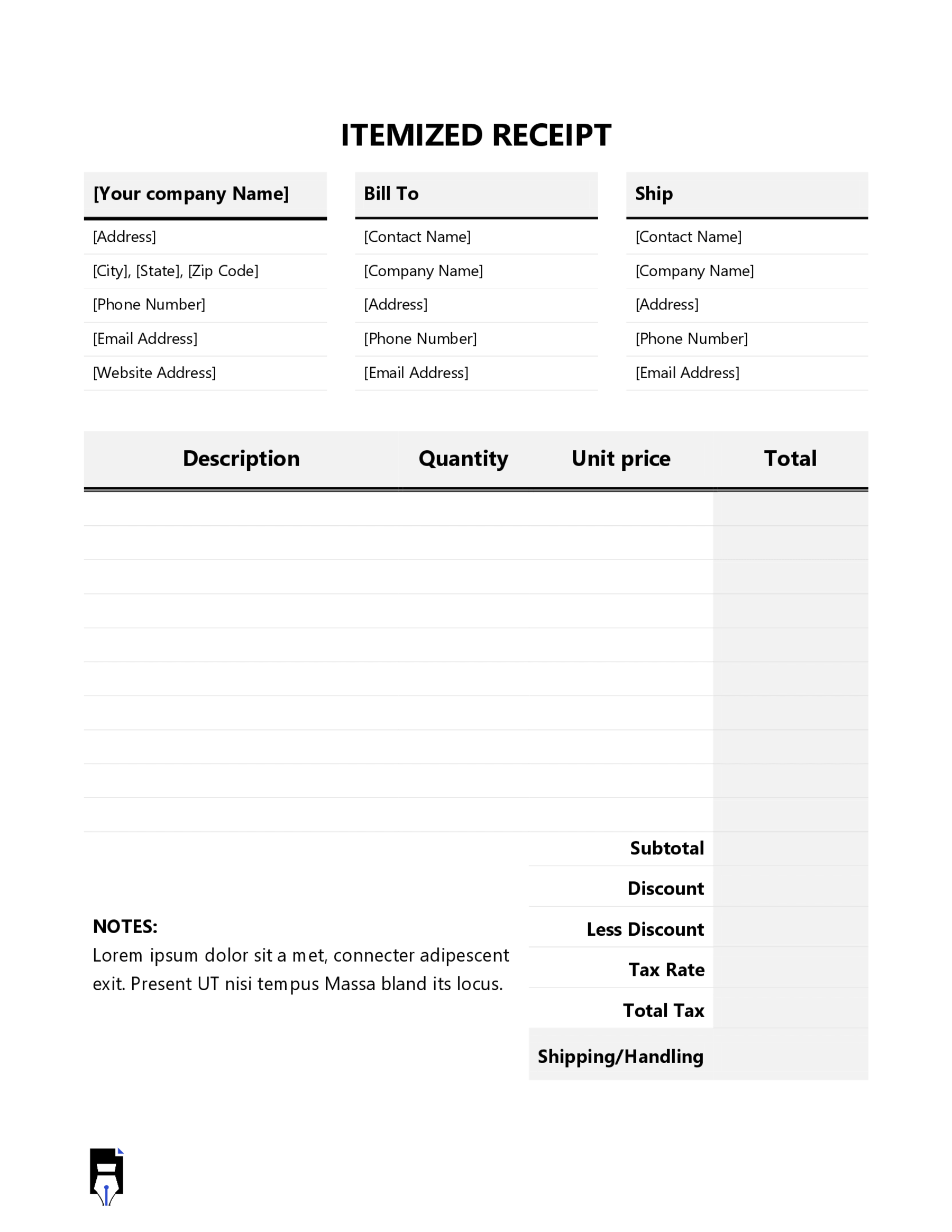 Itemized Receipt