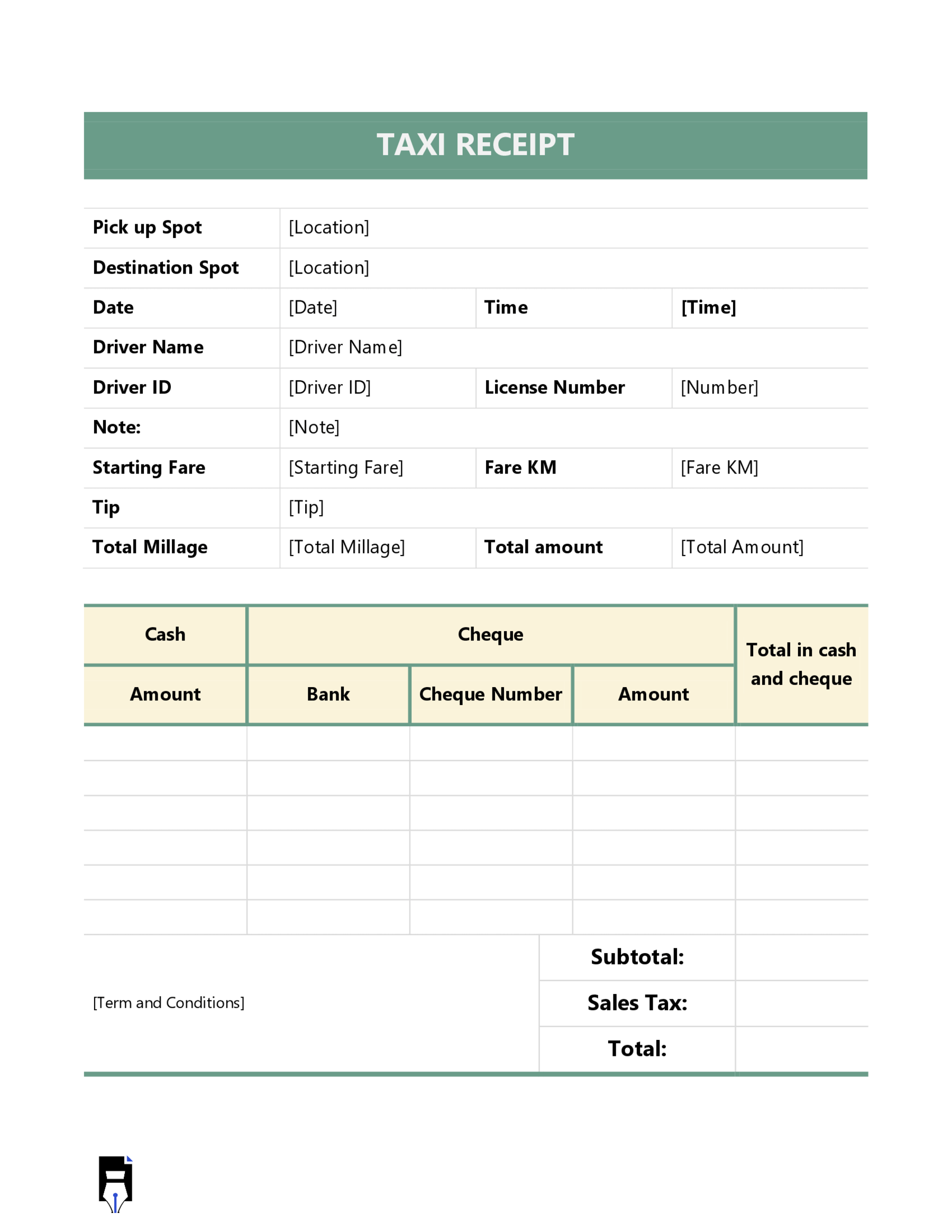 Taxi receipt Template