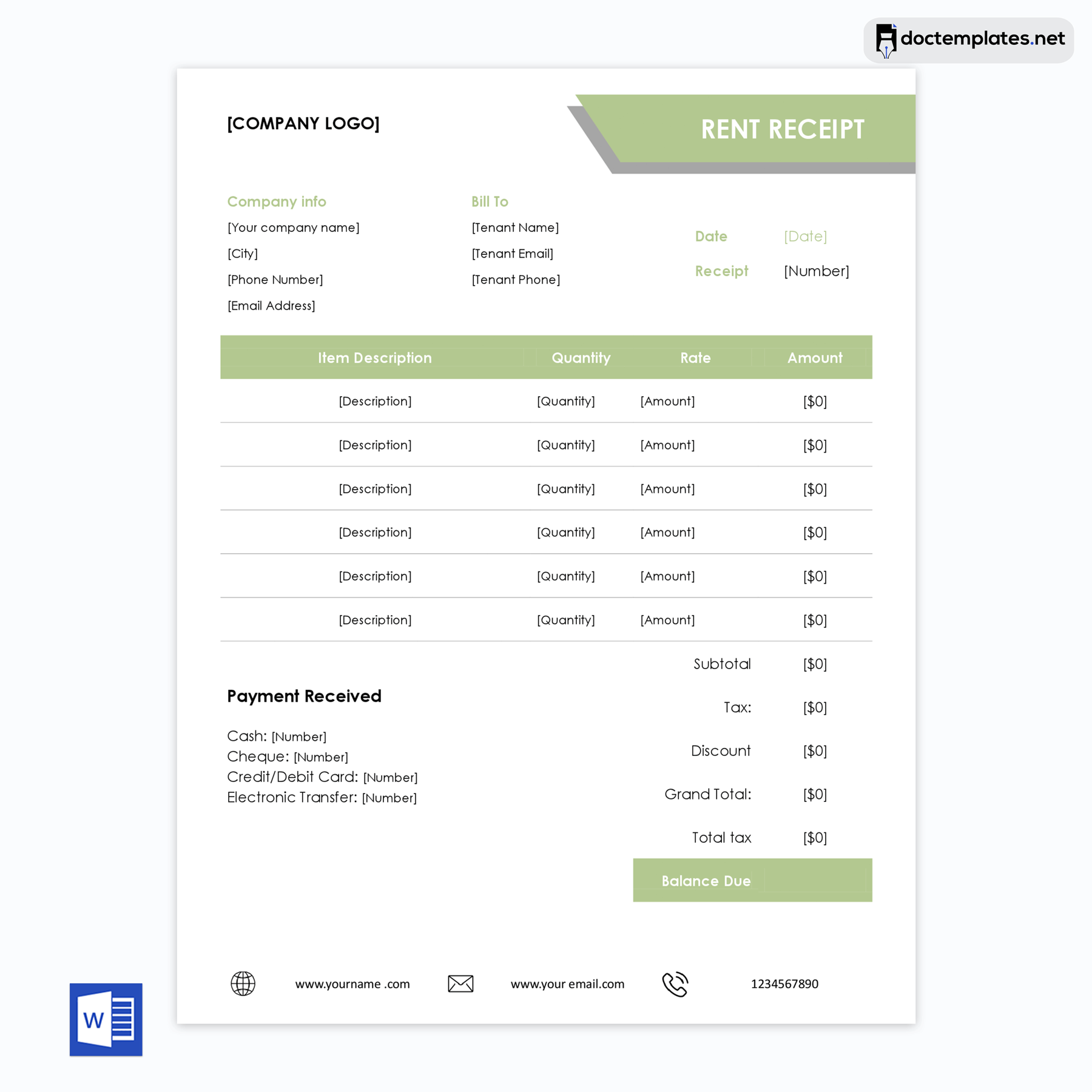 Free Rent Receipt Template Example