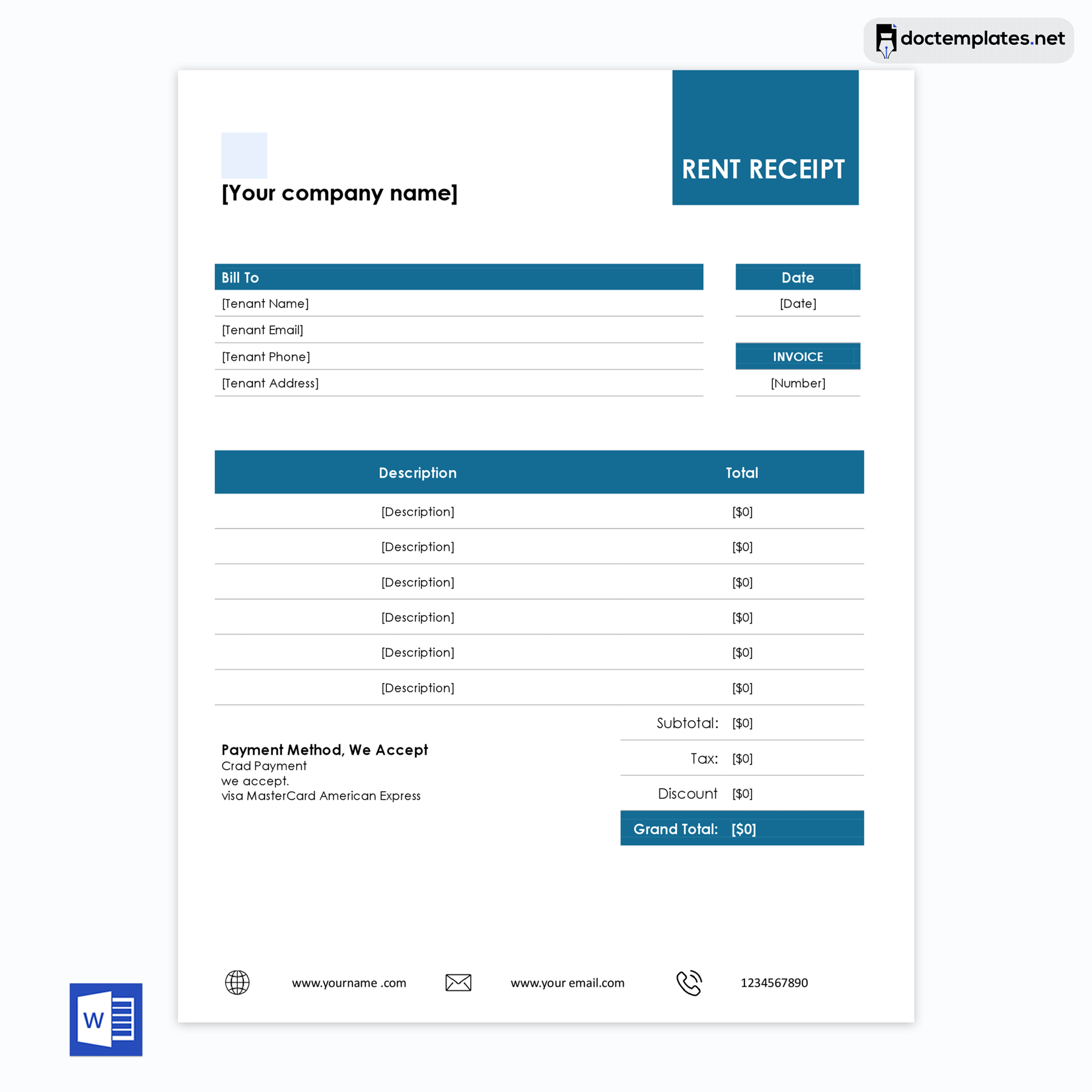 Printable Rent Receipt Format Sample in Word