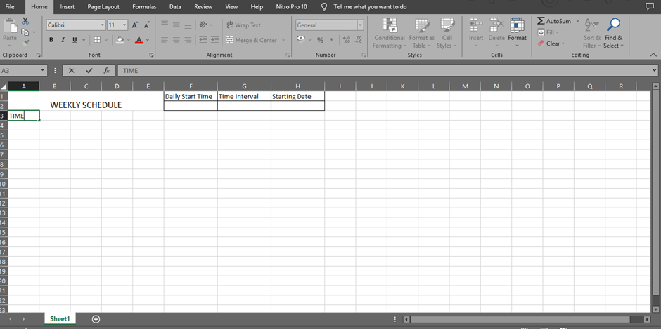 image 11 MS Excel Weekly Schedule Step 3