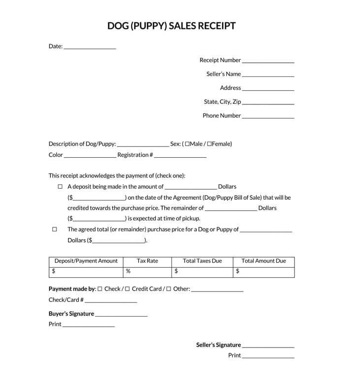 Dog Puppy Sales Receipt Template