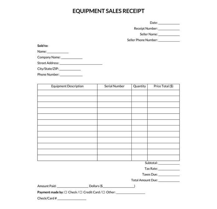 Equipment Sales Receipt Template